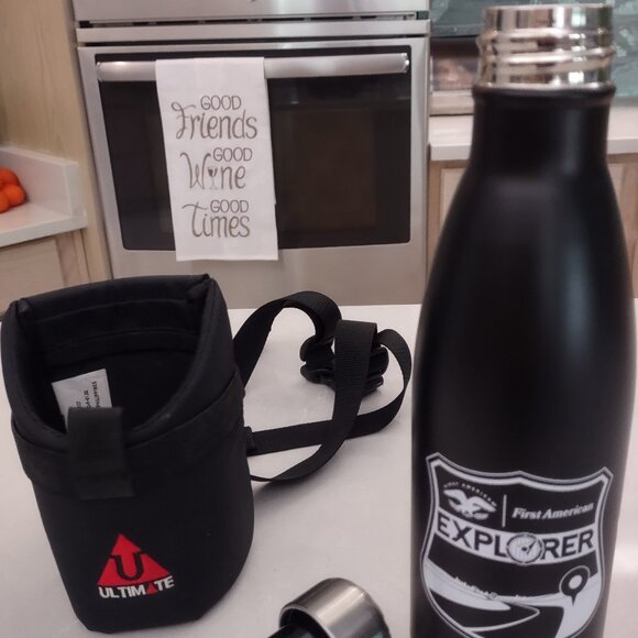 Aluminum water bottle with wearable holder. NWOT - Picture 3 of 4